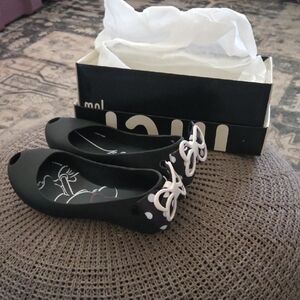 Mini Melissa Black Dress Shoes with White Bow